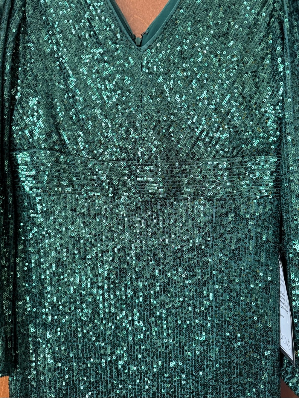 Xscape Green Sequin V Neck Dress NWT Macy’s Buy 14P Ret $179 - Picture 7 of 12